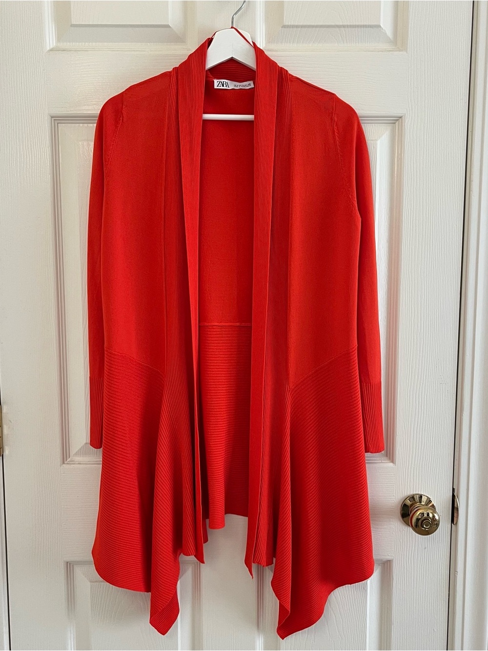 Zara Open-Front Orange/Red Waterfall Cardigan